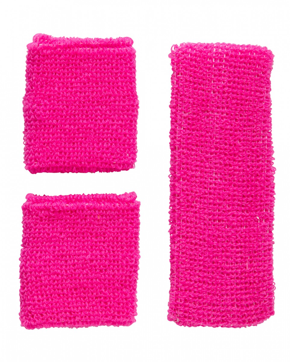 Neon Schweißband Set Pink als Kostümzubehör