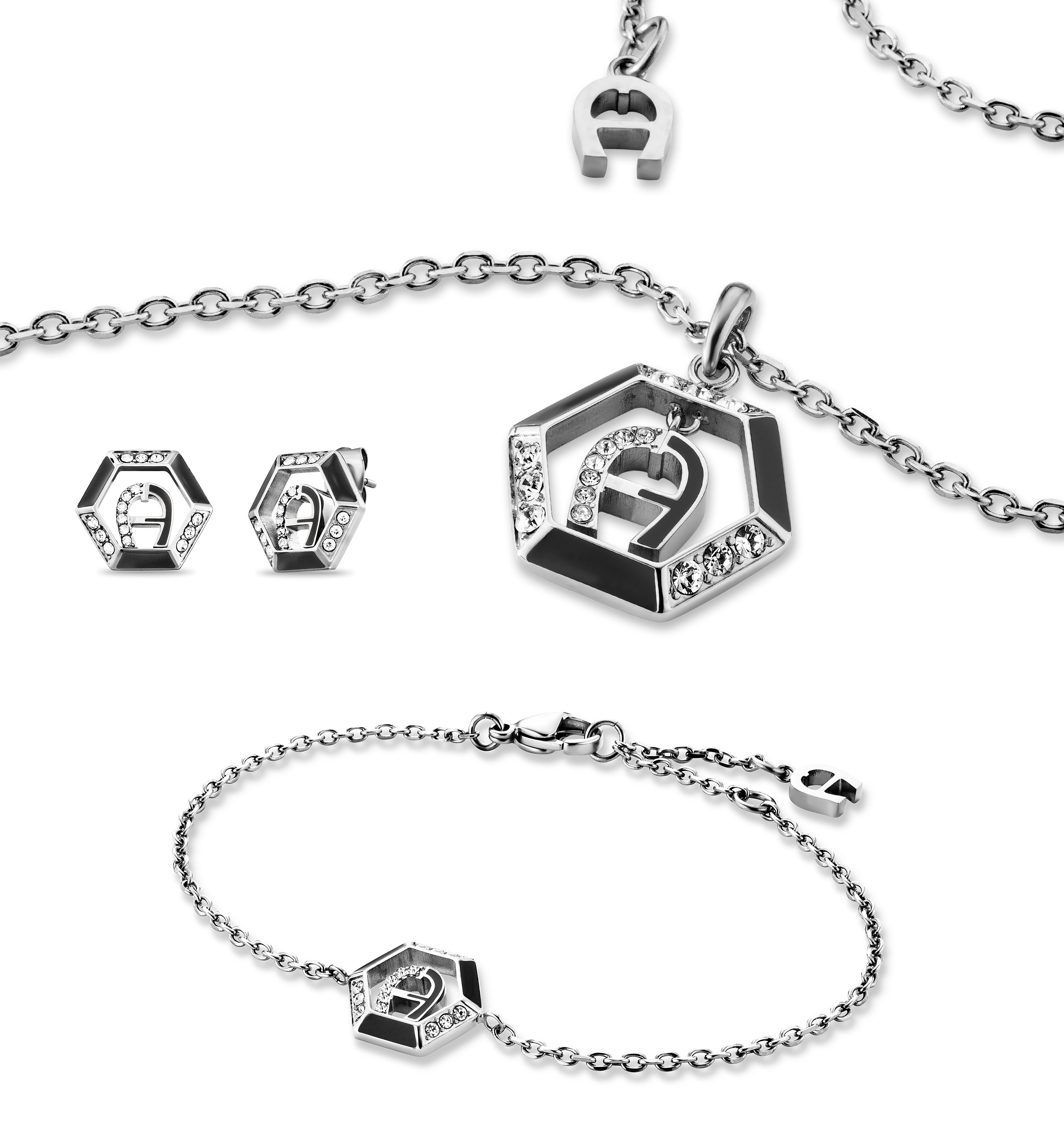 Aigner Schmuckset Hexagon silber
