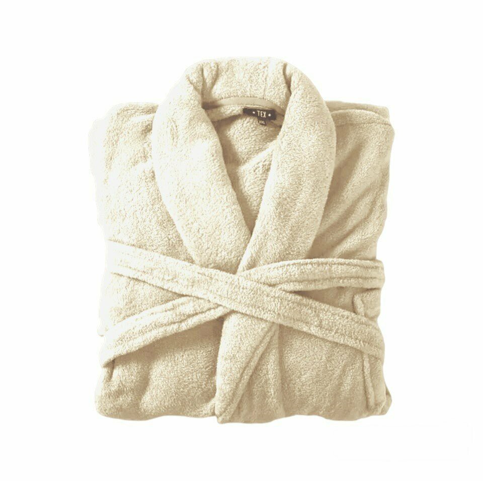 Bademantel flauschig » Saunamantel in Teddy-Plüsch Qualität » leichter/dünner Morgenmantel 100 cm lang » unisex - Creme