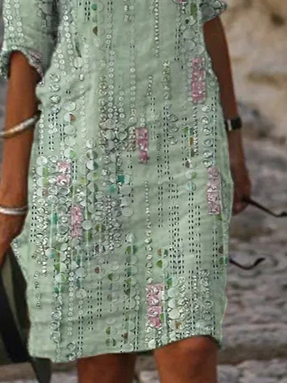 Damen Gestreift Lässig Sommer V-Ausschnitt Print Mini Halbarm Etuikleid Nein Kleider