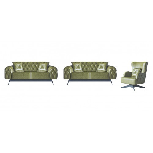 Leder Couch Sofa-Set 2-Sitzer Grün Polster Kissen Sessel Klassisch Weich