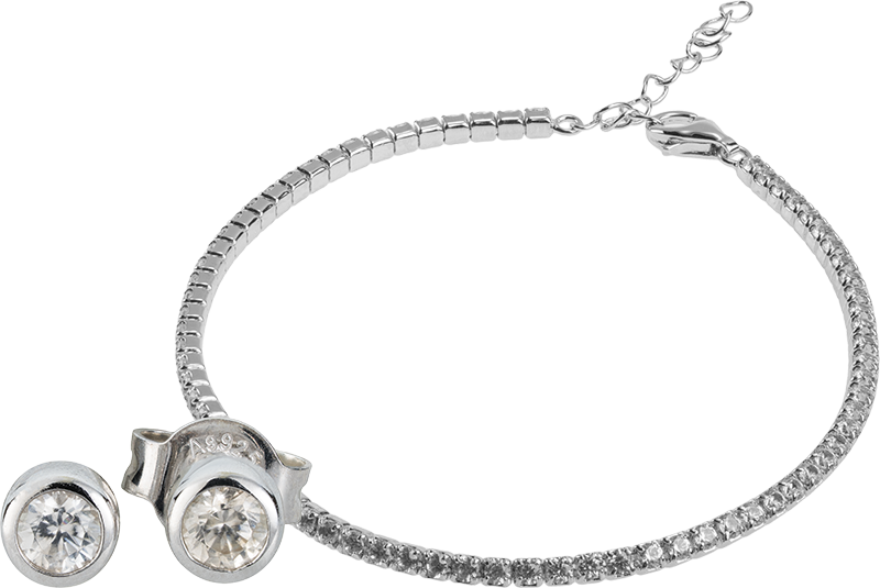 Schmuck Sparset Armband und Ohrstecker mit Zirkon, Silber