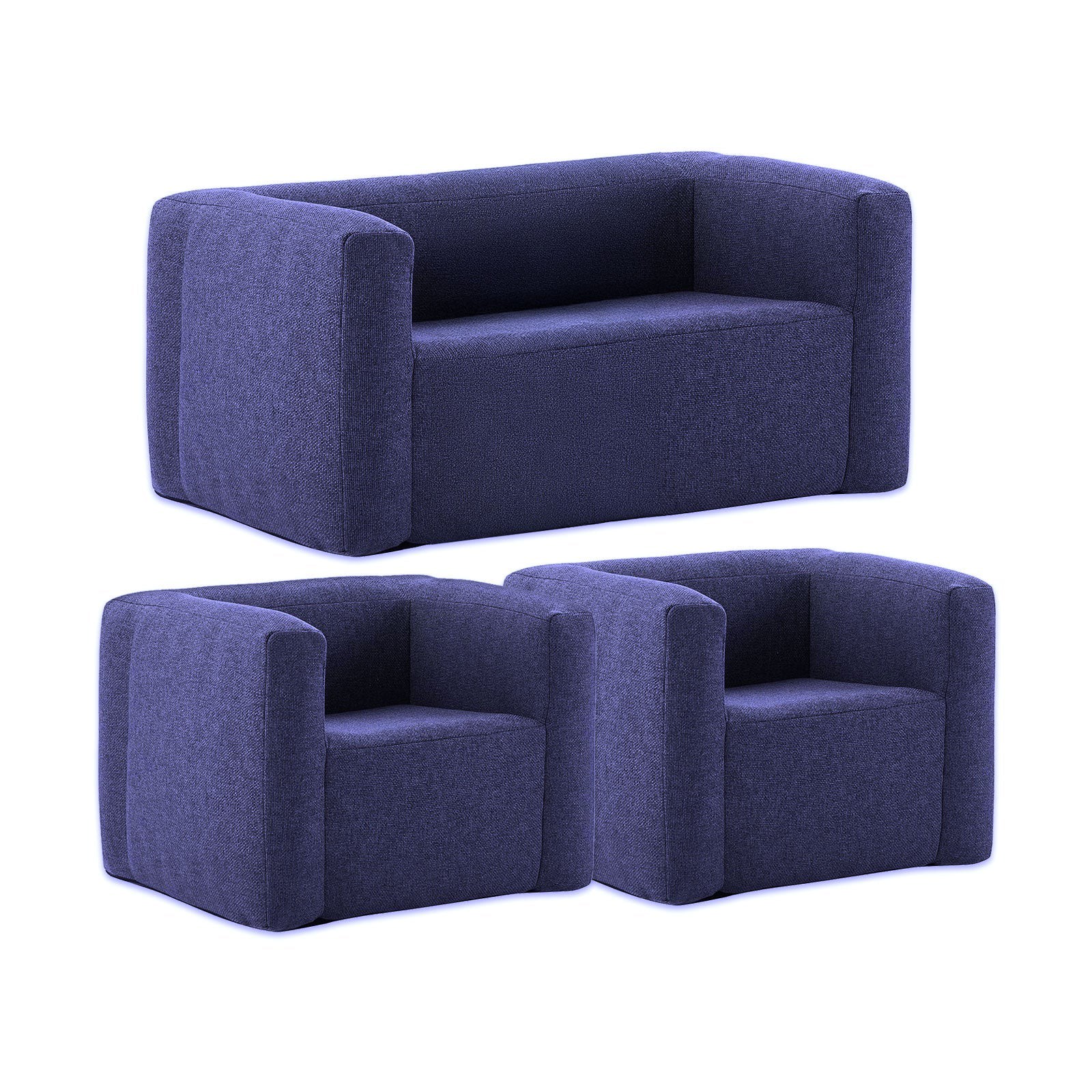 Chair and Double Sofa Set, Blue