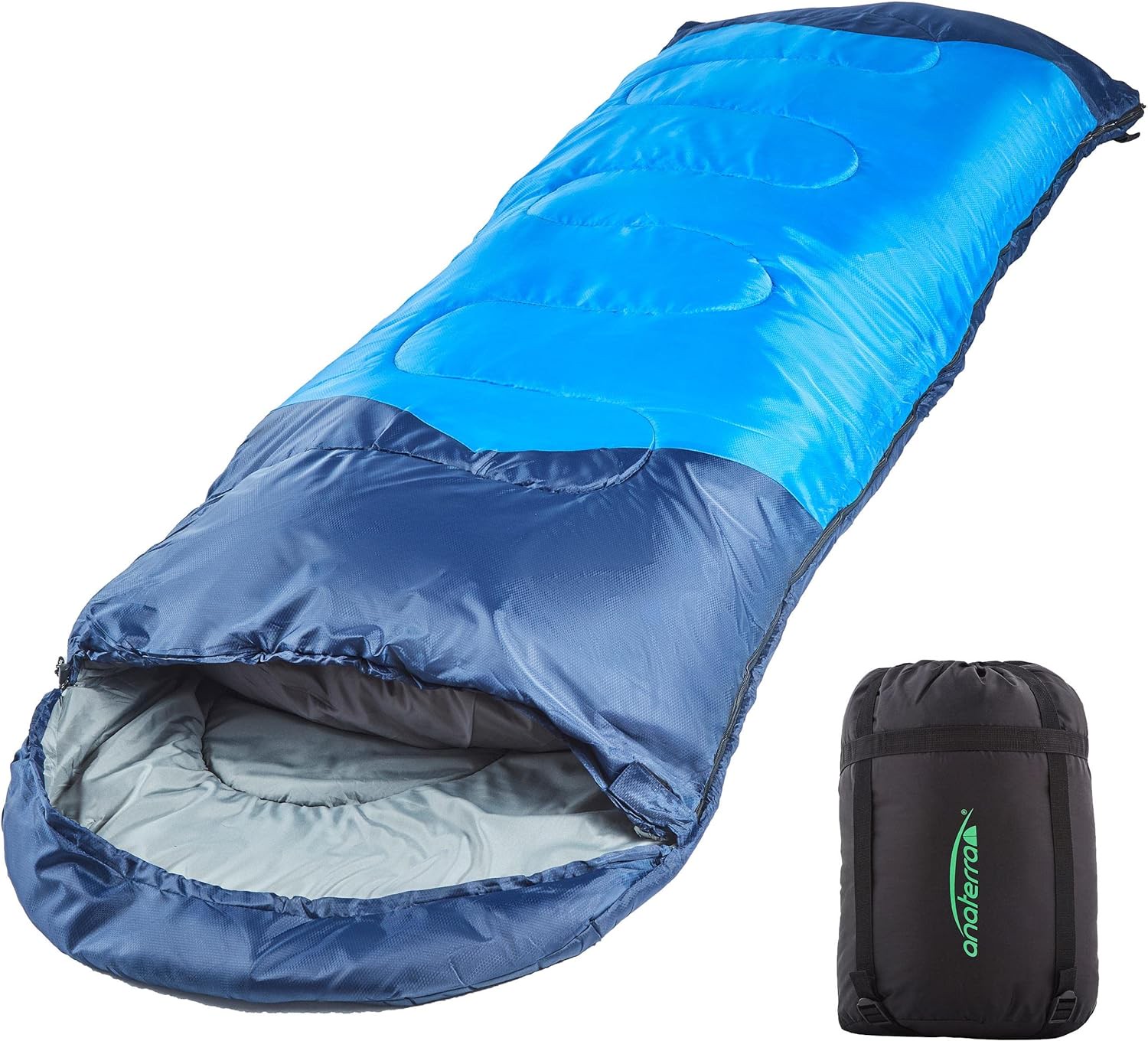 Anaterra® – ​​Outdoor-Decke – Warmer Schlafsack – Kältebeständig – Leicht – Wasserabweisend – 2-Wege-Reißverschluss – Blau/Hellblau