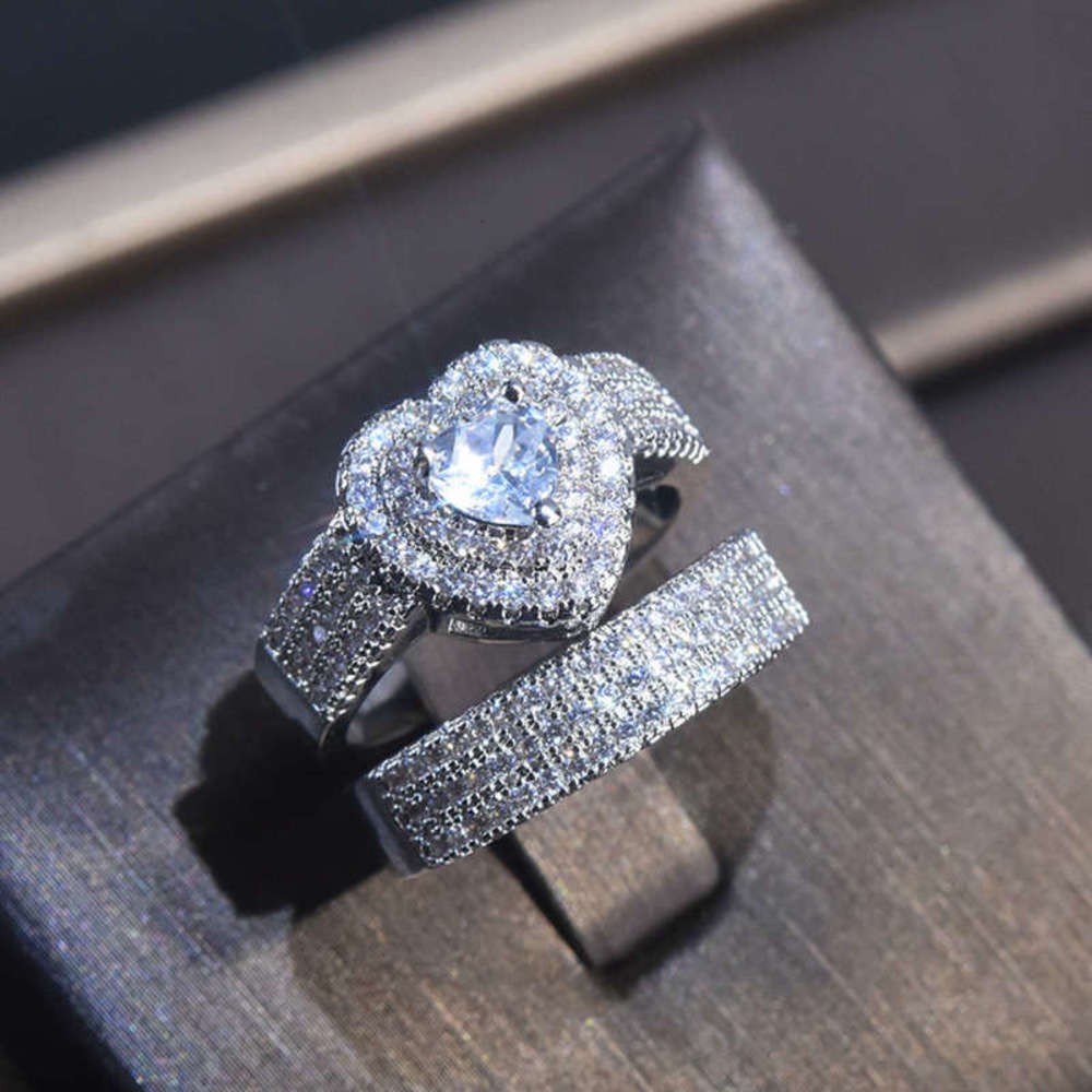 Junyi love full diamond zircon set with 18K platinum plating engagement ring for women