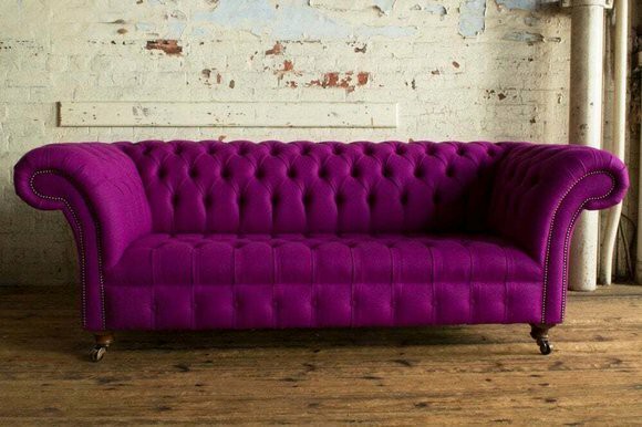 Chesterfield 3 Sitzers Klassische Luxus Lila Pink Rosa Sofa Couch