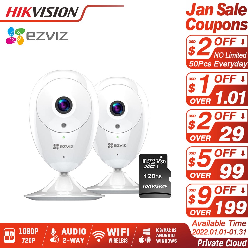 EZVIZ 2 PCS ezCube IP Camera 720p 1080p Excellent Night Vision WiFi Camera 2-Way Audio Warning Wide Angle 128G Support