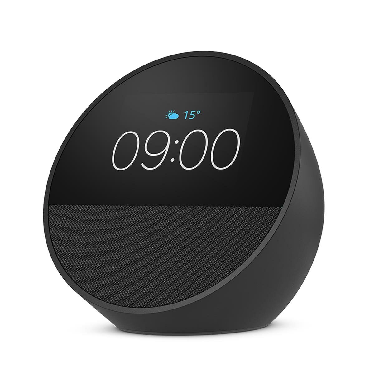 Amazon Echo Spot (2024), Smart Clock mit sattem Klang und Alexa, Schwarz