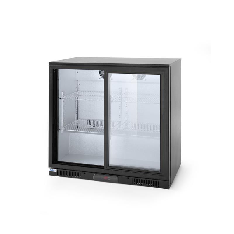 HENDI Getränkekühlschrank 200 Liter 90 x 50 x 90 cm 2 Schiebetüren aus Glas 4 Regalböden LED Beleuchtung schwarz, Gastro Bar Kühlschrank