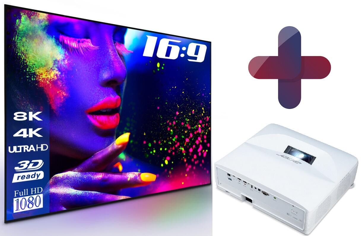 Acer ApexVision L812 Laser Ultrakurzdistanz Heimkino Beamer 4000 ANSI Lumen + eSmart Expert UKD Rahmen Leinwand 254 cm 100 Zoll
