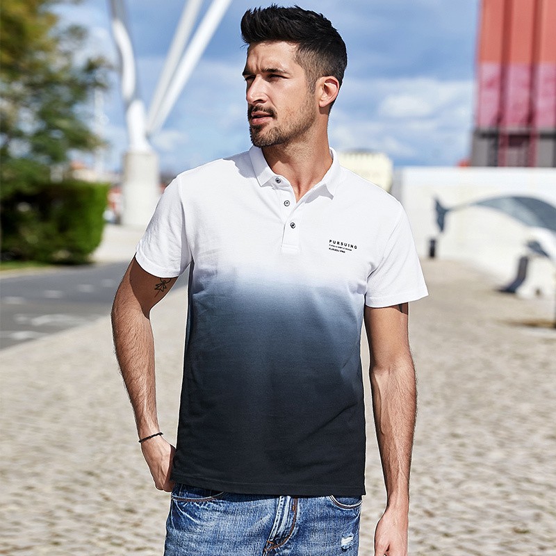 Chemise dégradé à imprimé en coton d'été pour homme Hommes Hommes Mode manches courtes Slim Fit Poloshirt Mâle Plus Taille Vêtements LZ0C