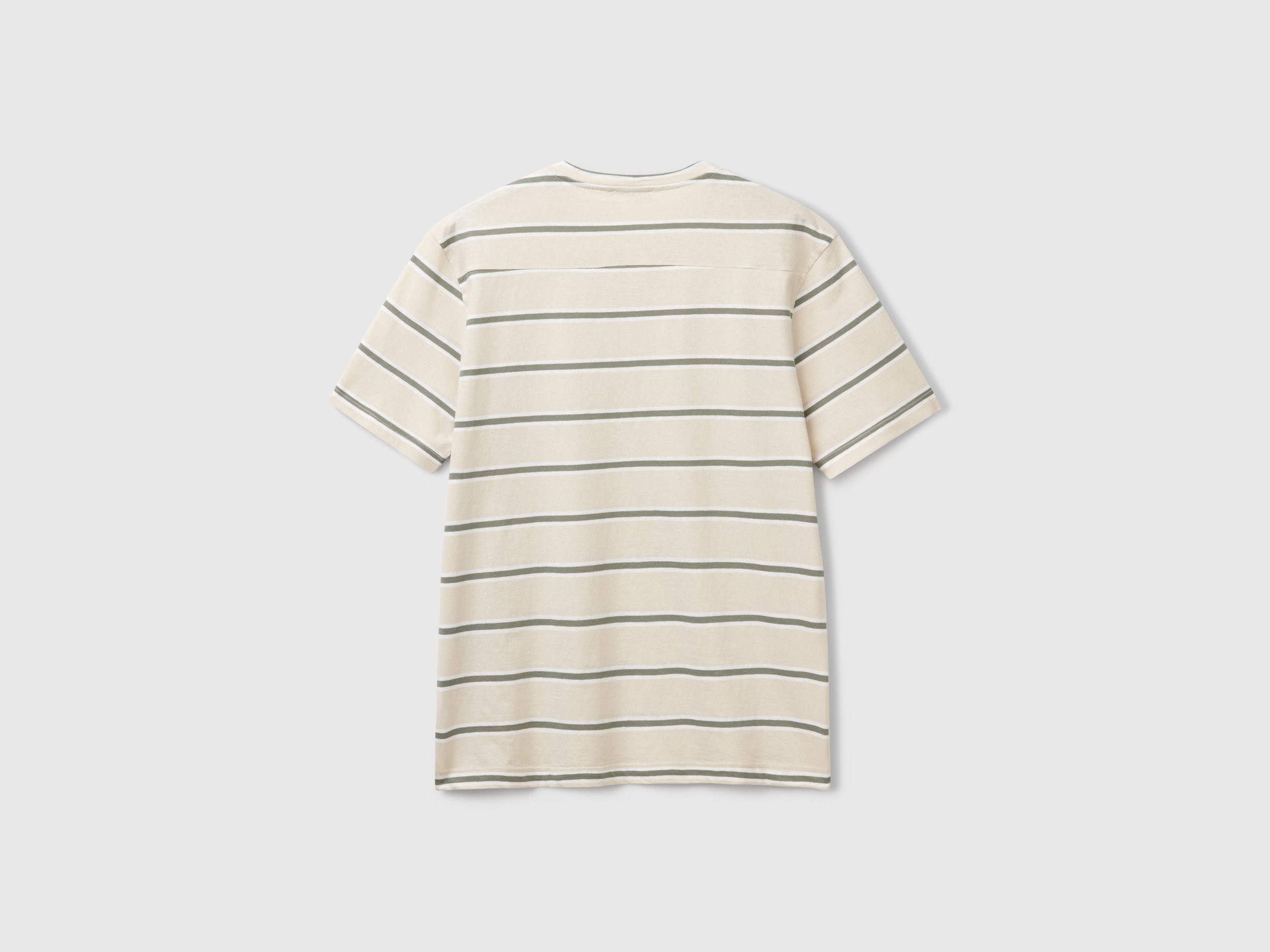 Benetton, Gestreiftes T-shirt Mit Tasche, Größe: S, Beige, Herren