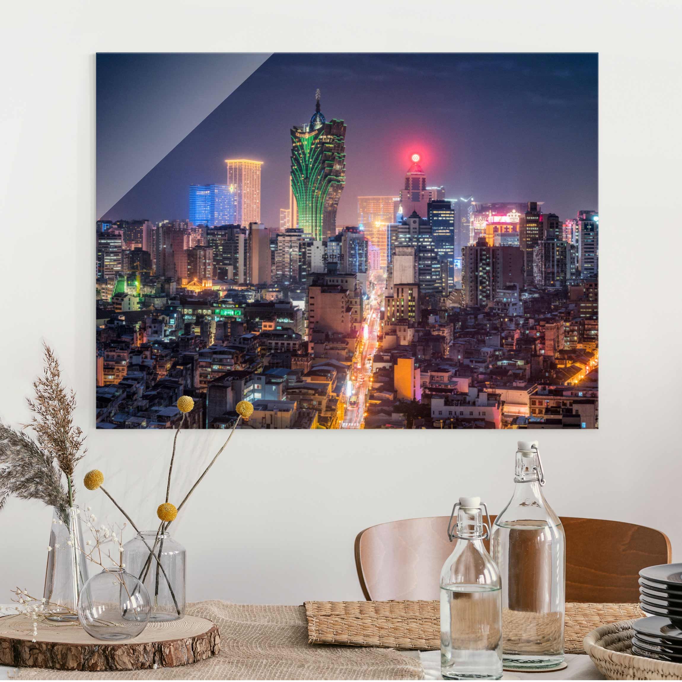 Glasbild Nachtlichter von Macau