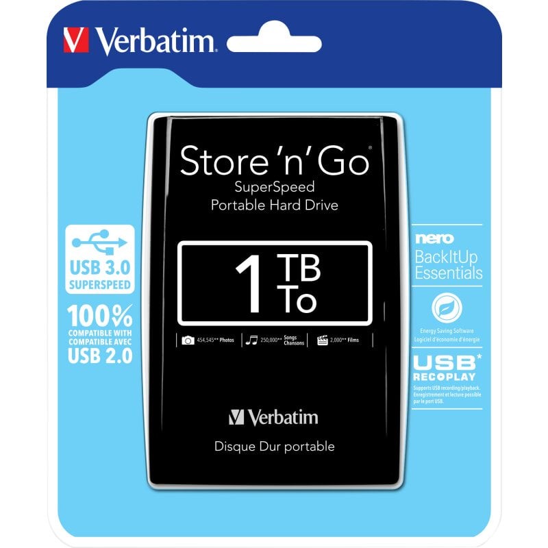 Verbatim Festplatte 1TB, USB 3.0, 6.35cm (2.5''), schwarz