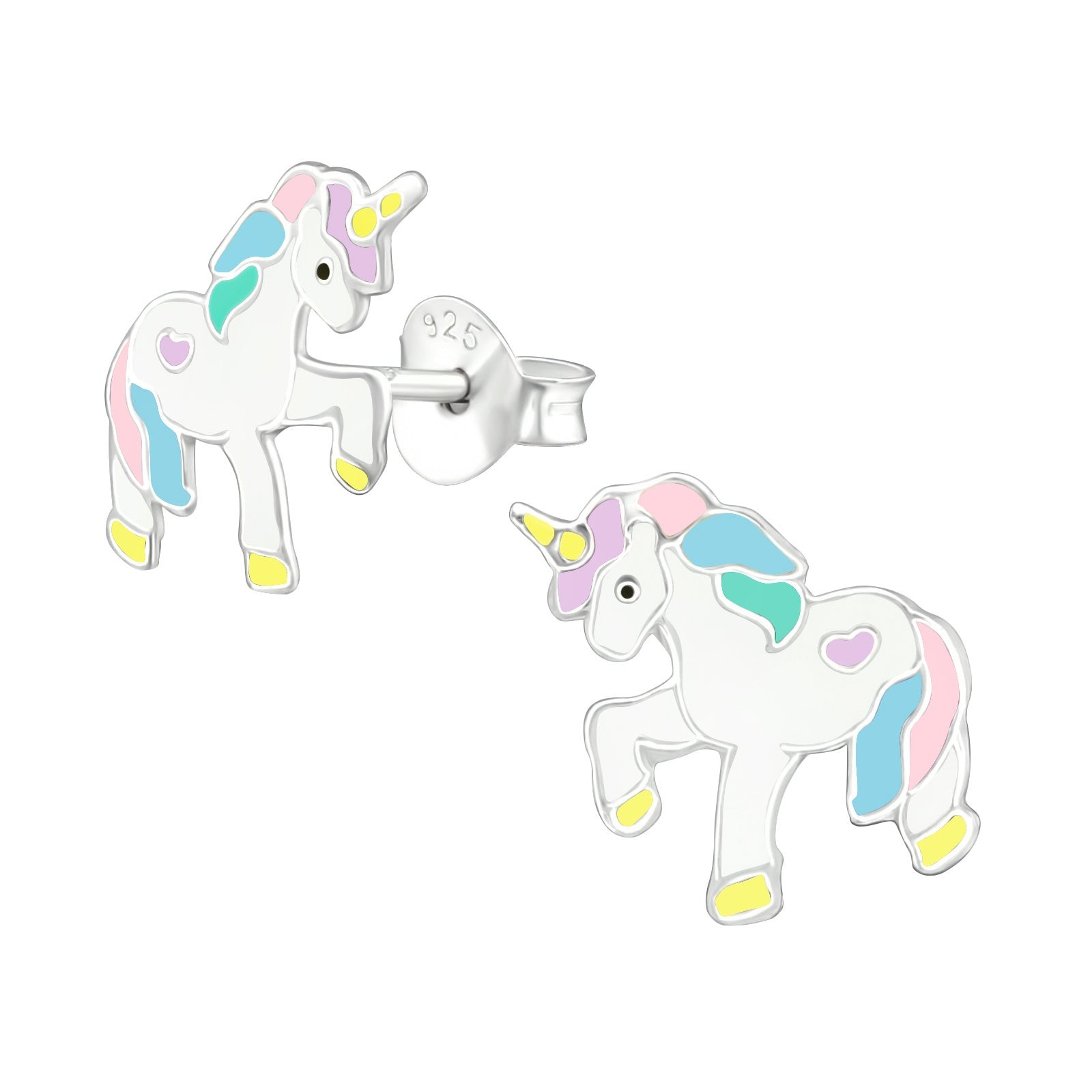 Kinder Ohrstecker Einhorn Pferd 925er Silber Ohrringe Herz hellblau/rosa Schmuck Ohrschmuck