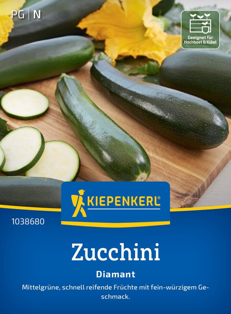 Zucchini Diamant, F1, schnell reifende Früchte mit fein-würzigem Geschmack - Hochbeet und Kübel
