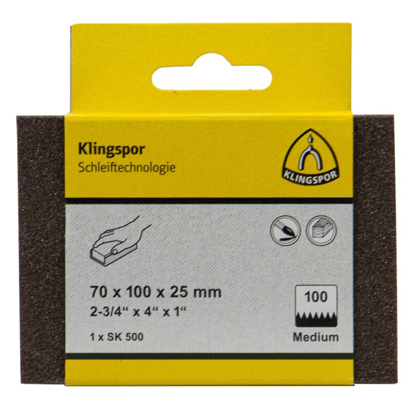 Schleifklotz SK 500 für Farbe, Lack, Spachtelmasse, Holz 70 x 100 x 25 mm Körnung 100 SB-verpackt