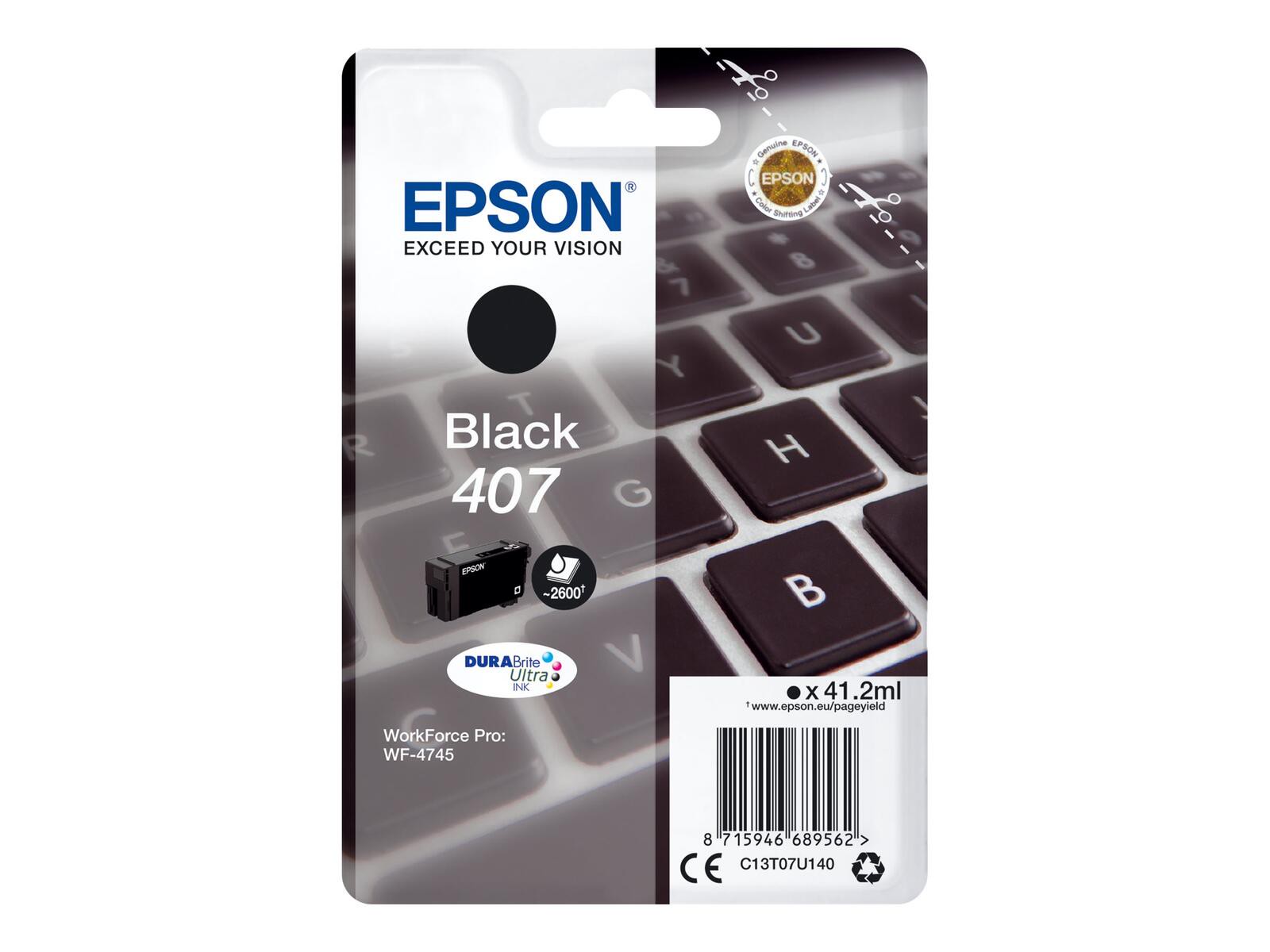 Epson Original 407 Tastatur Druckerpatrone - schwarz (C13T07U140)
