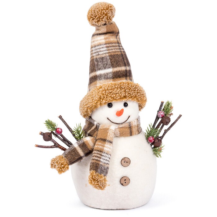 Standdeko Schneemann mit Hut und Schal 30 cm braun