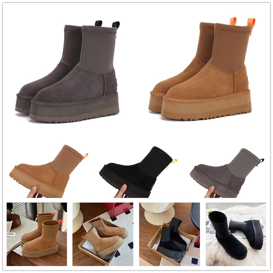 Bottes de neige Chaussures de la cheville Half Boot Bottes de créateurs Bottes de création Fashion Slip en daim en châtaignier noir gris gris mou