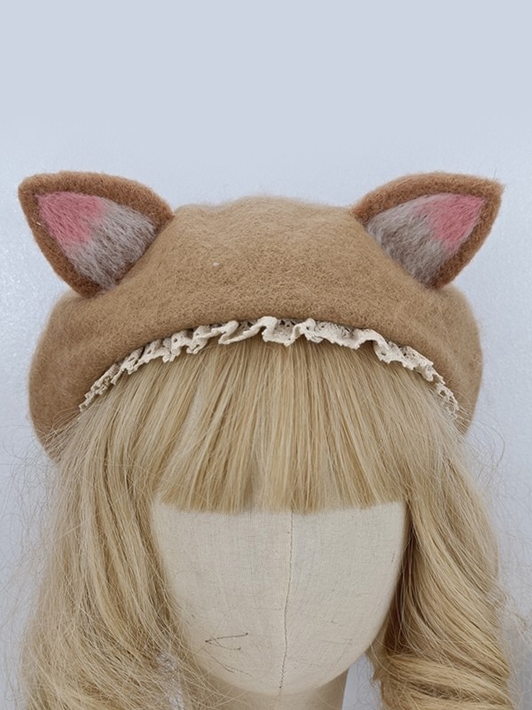 Lolita-Hut im ROKOKO-Stil hellbraun mit Rüschen Accessoire aus Polyester Lolita-Accessoires