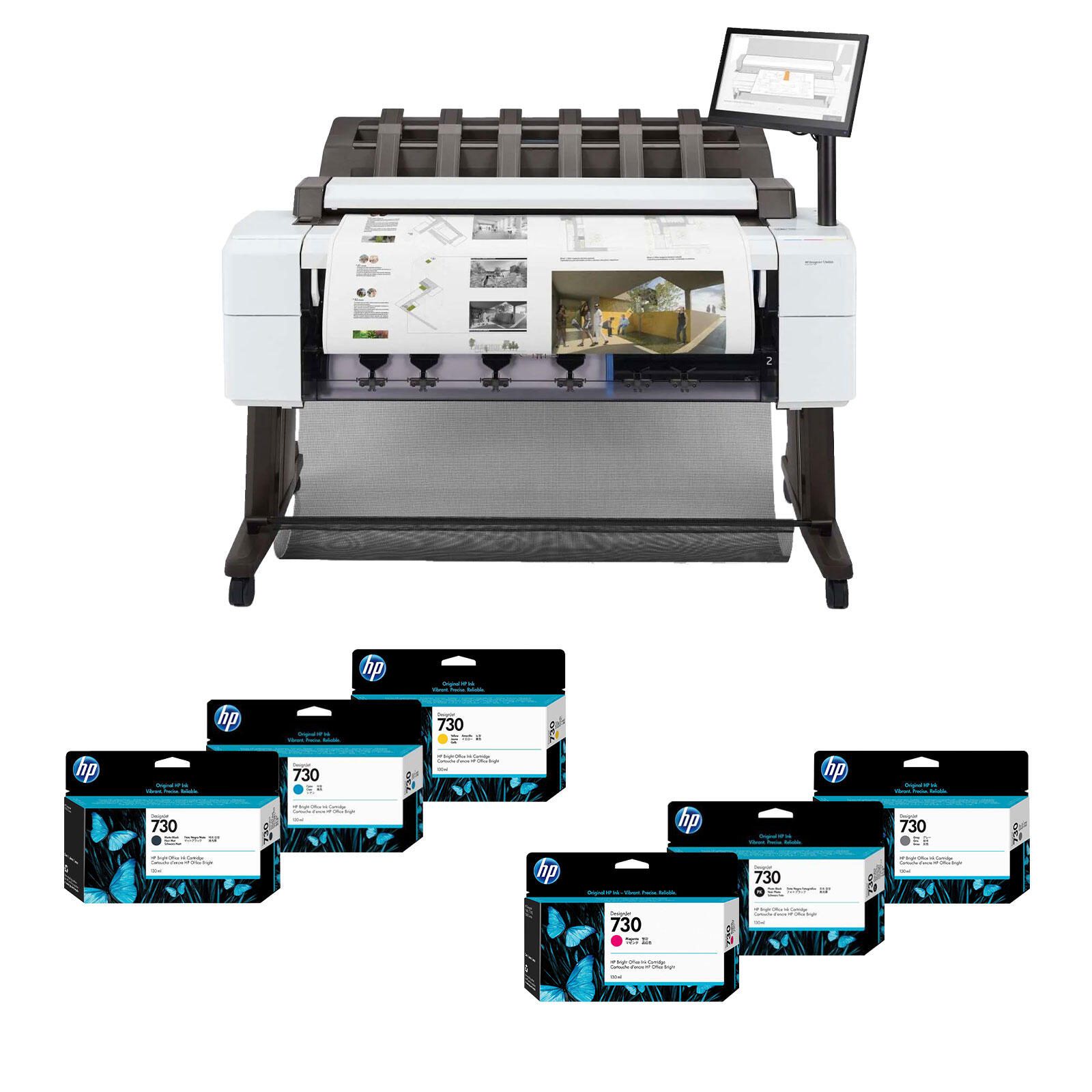 HP DesignJet T2600 36 Zoll PostScript Multifunktionsdrucker inklusive zusätzlichem HP Tintenset 730
