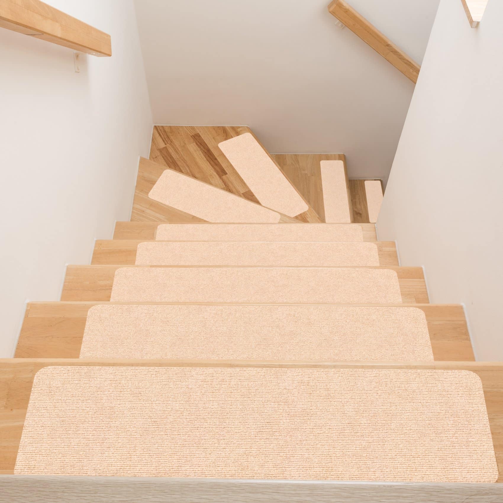 Treppenteppich Treppenstufen Teppich Stufenteppich Stufenmatte selbsthaftend Rechteckig NEMESIS Creme 50x20cm