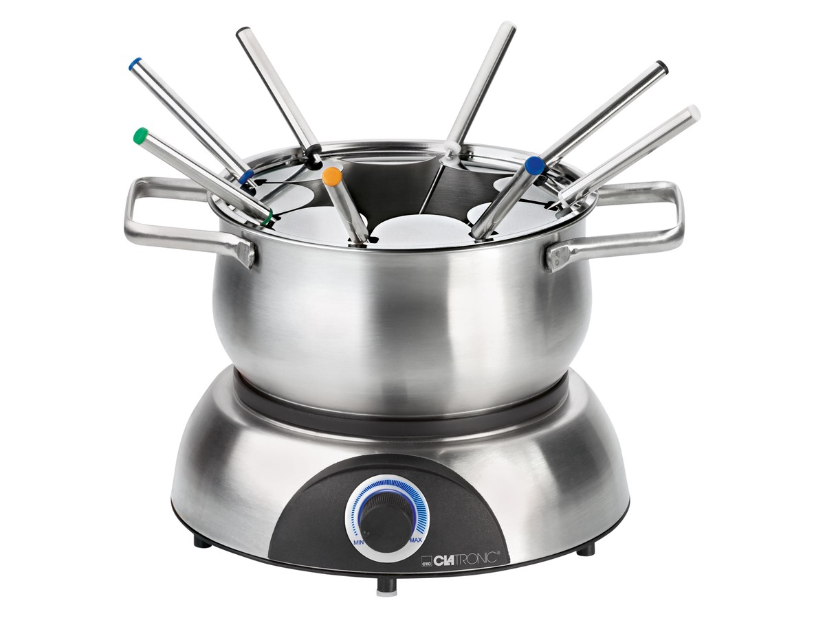 CLATRONIC Fondue-Set FD 3783, Edelstahl Topf, 8 Personen, 1,2 L, 1400W