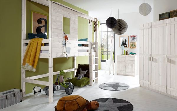 Abenteuer-Midi-Hochbett Kids Paradise Kiefer Massivholz mit Lattenrost