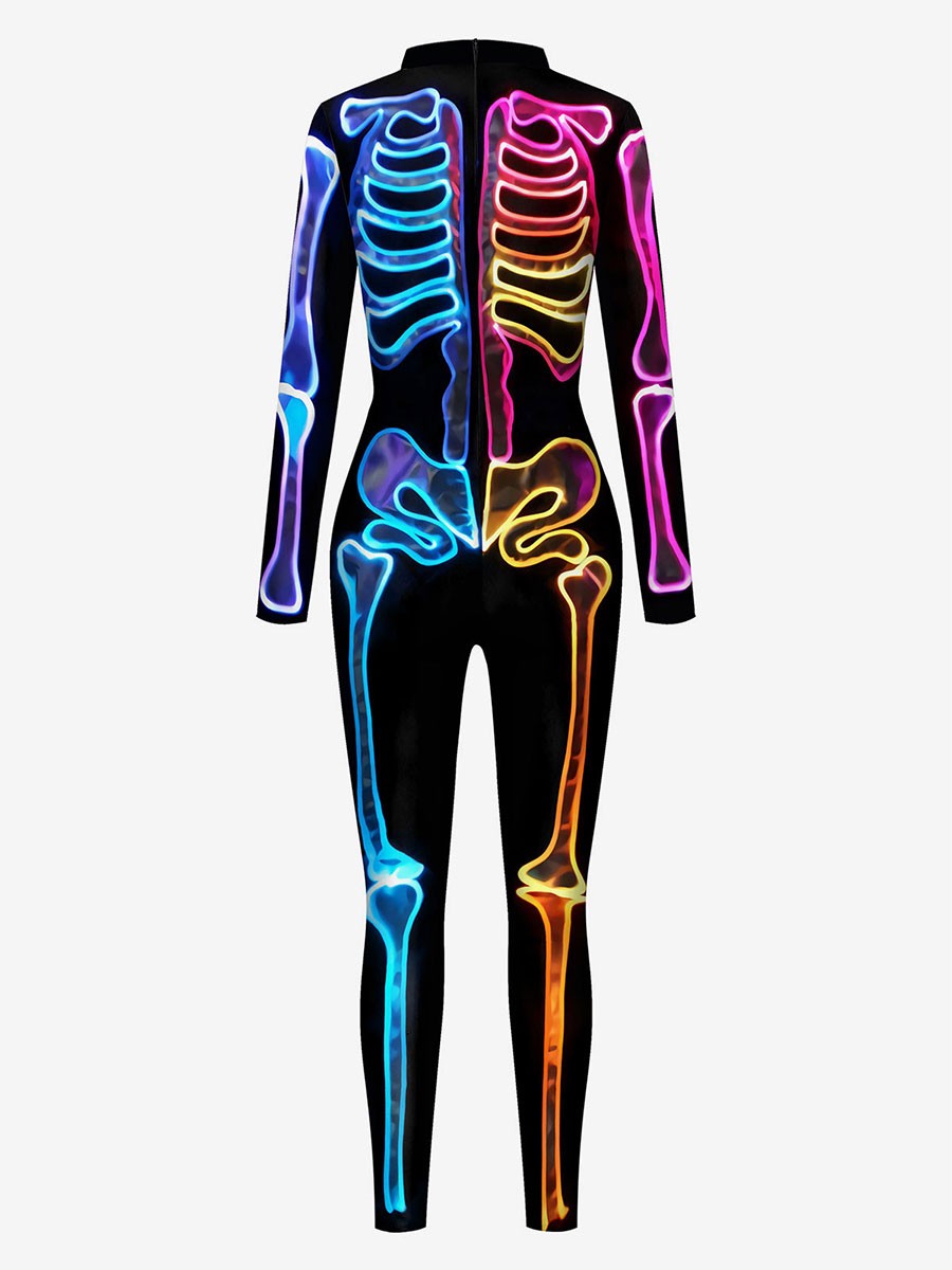 Monster Zentai Suits halloween zentai jumpsuit Black Women's Scary Skeleton Halloween Jumpsuit Lycra Spandex Catsuit