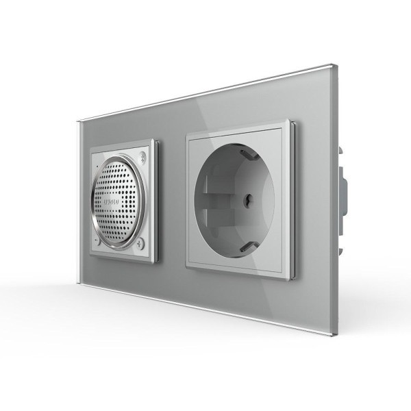 Bluetooth Lautsprecher + Steckdose m. Glasrahmen Grau VL-FCF-C1EU-SR-SR-15 LIVOLO