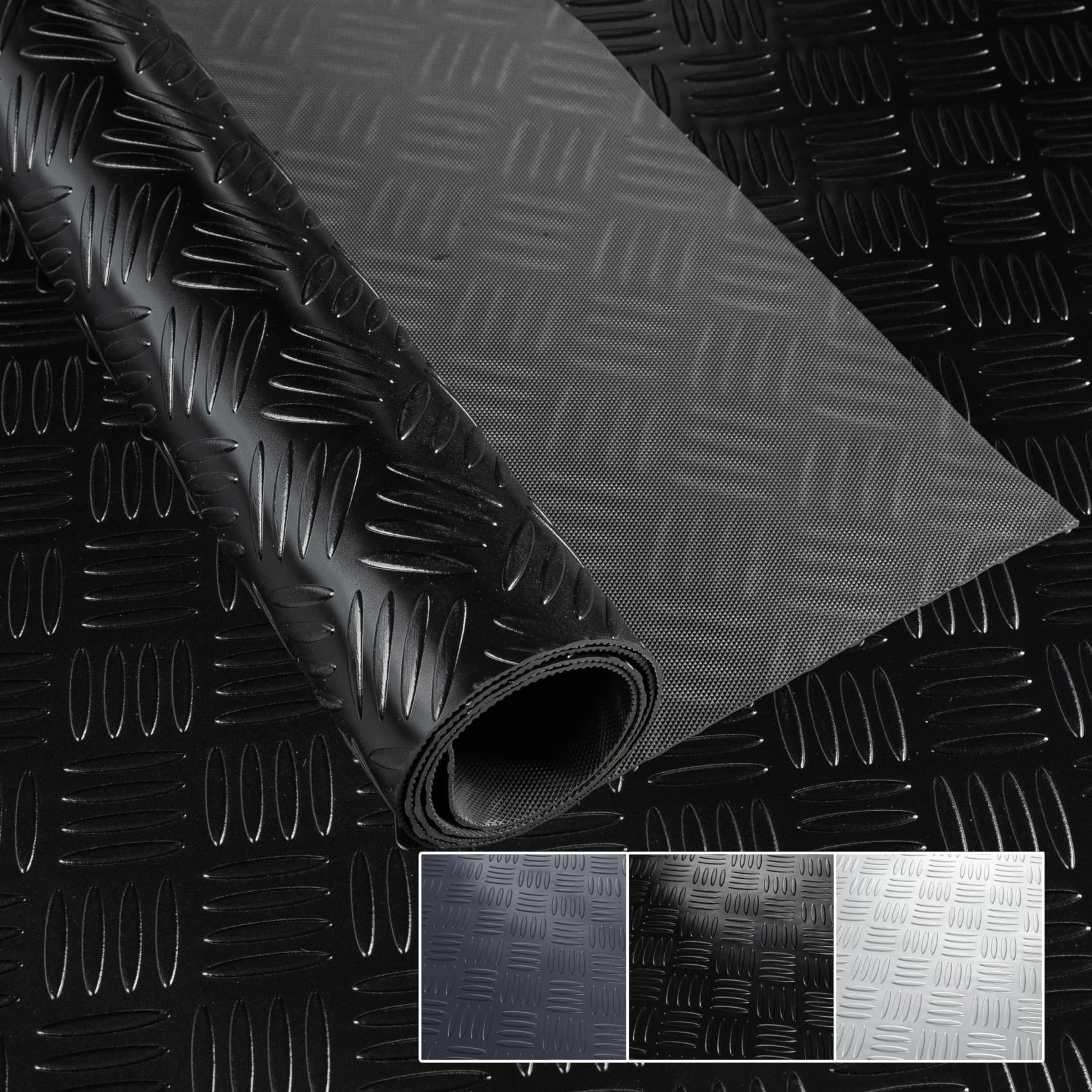 PVC Bodenbelag Meterware Vinylboden Dionis Industriebodenbelag Rollenware 1,5mm Stärke Riffelblech Schwarz / Silber / Anthrazit Breite 100cm Anthrazit