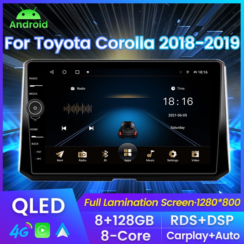 CAR DVD for Toyota Corolla 2018-2019 QLED 8G 128G Carplay auto Android11 Car Radio Multimedia GPS Navigation RDS DSP FM BT SWC