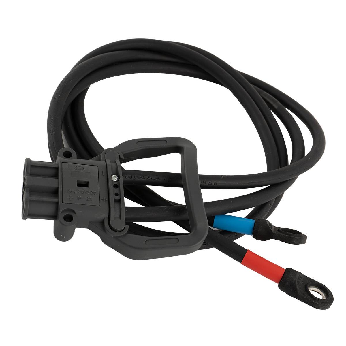 Q-Batteries Dose Euro Din 80A Kupplung 25mm² grau (mit Endableiter 1500mm) Griff fest mit Gehäuse verbunden, nicht geschraubt!