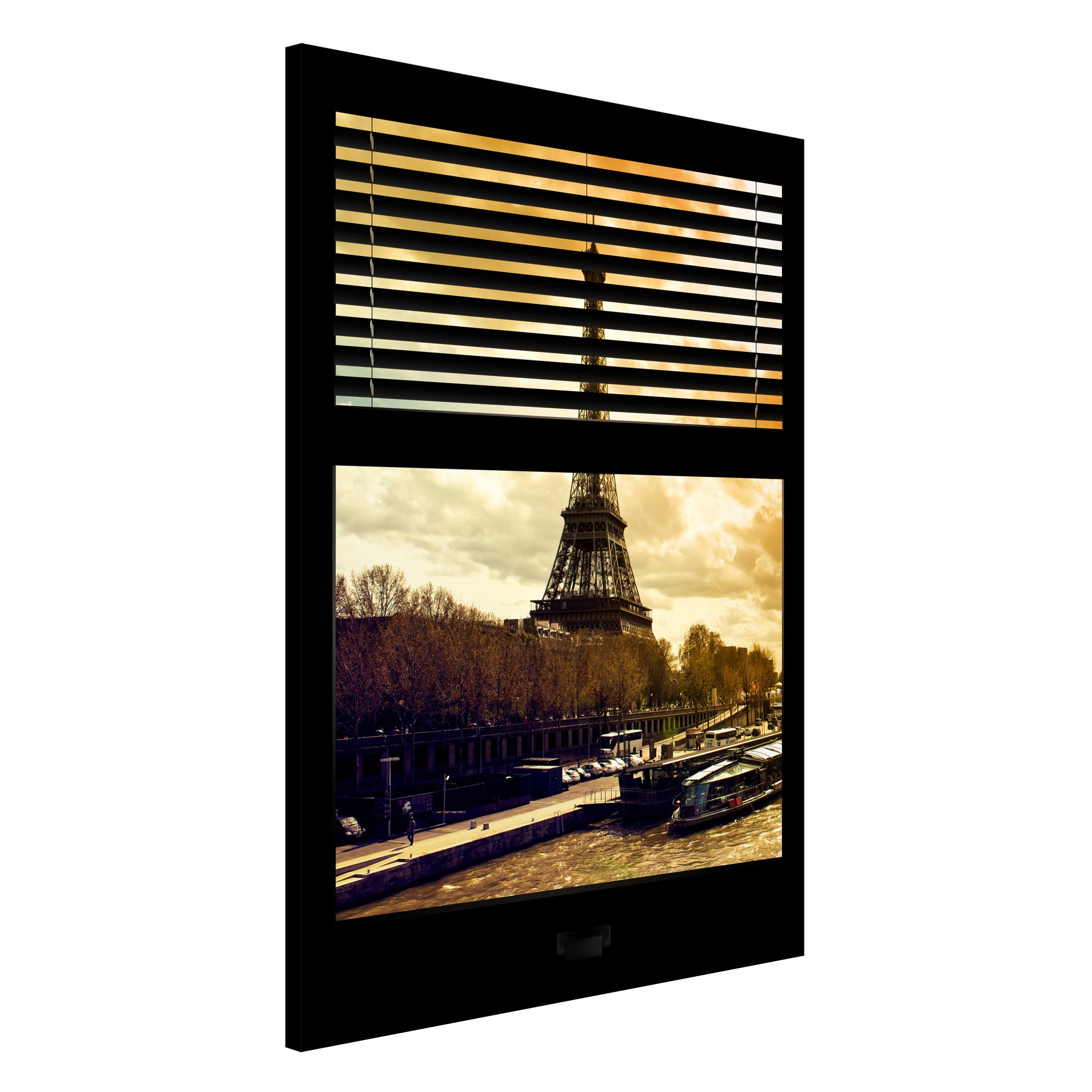 Magnettafel Fensterausblick Jalousie - Paris Eiffelturm Sonnenuntergang
