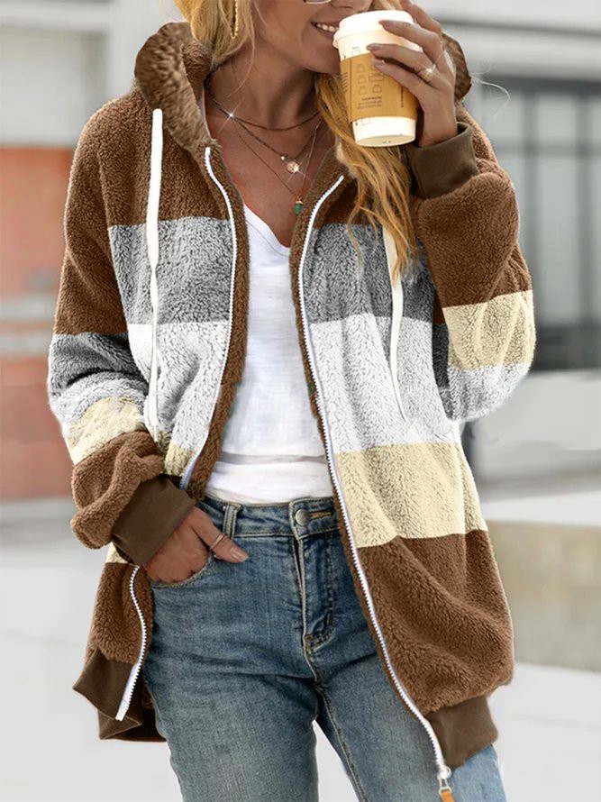 Caniche Blousons Femmes Décontracté Bloc de Couleur Hiver Polyester Sweat-shirt à Capuche Naturel Quotidien Droit Élasticité moyenne