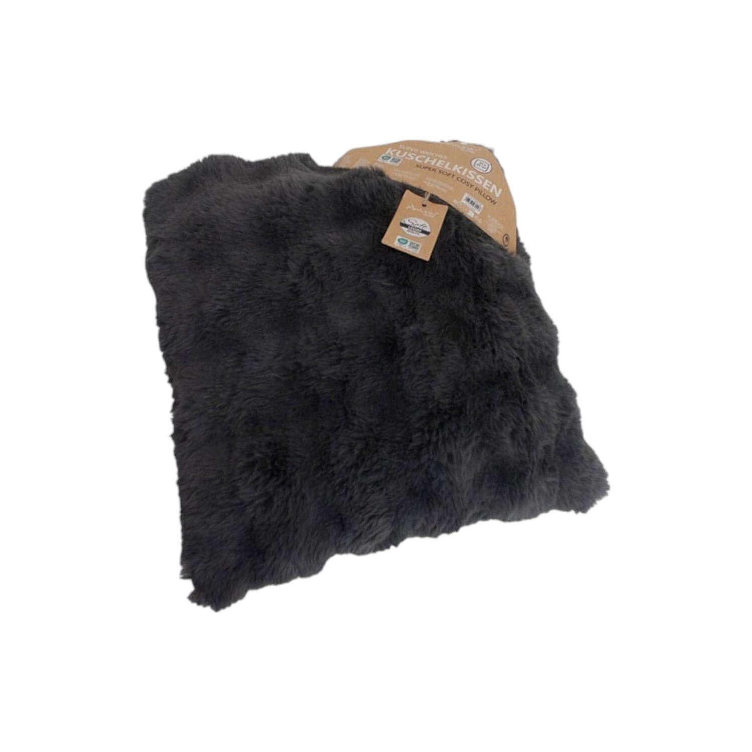 Dekokissen in Kunstfell-Optik » Zierkissen 45 x 45 cm » Sofakissen & Kuschelkissen » weiches Kissen mit flauschigem Fell - Dunkelgrau