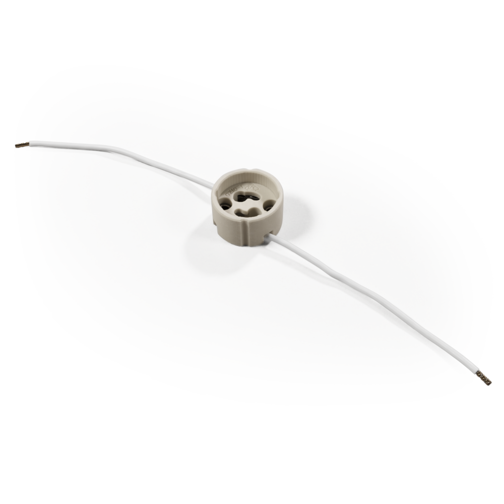 GU10 Sockel 230V, Fassung, Keramiksockel seitlicher Ausgang für 230 Volt mit Kabel (für LED oder Halogen)