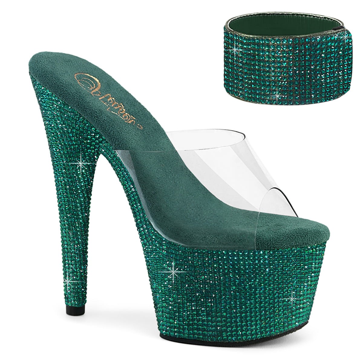 Pleaser BEJEWELED-712RS Damen Slipper Transparent Grün EU 41