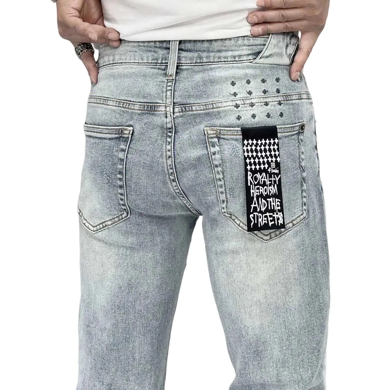 Designer jeans ksubi jeans high quality men's jeans ripped denim motorcycle grey paint ripped stretch motorcycle bone halloween men's j