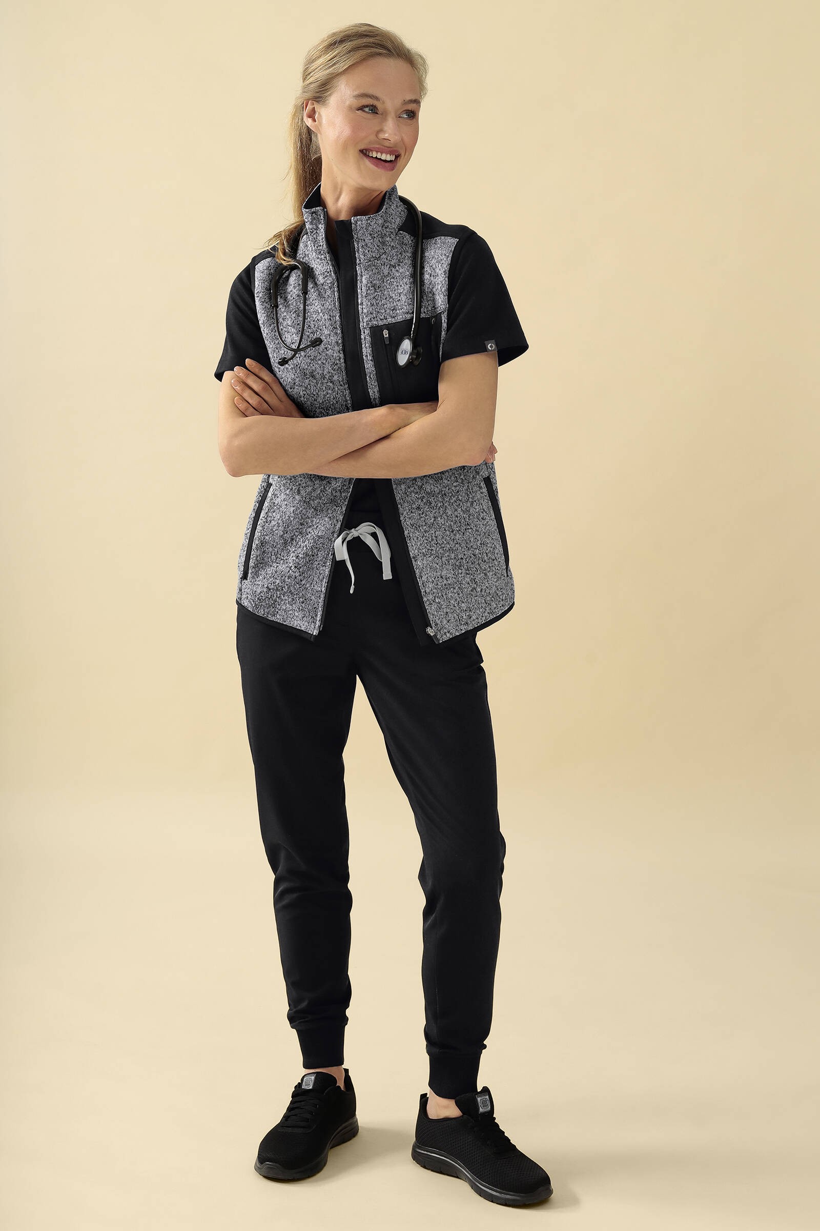 KAERE Fleeceweste Unisex - Stehkragen, Grau Melange