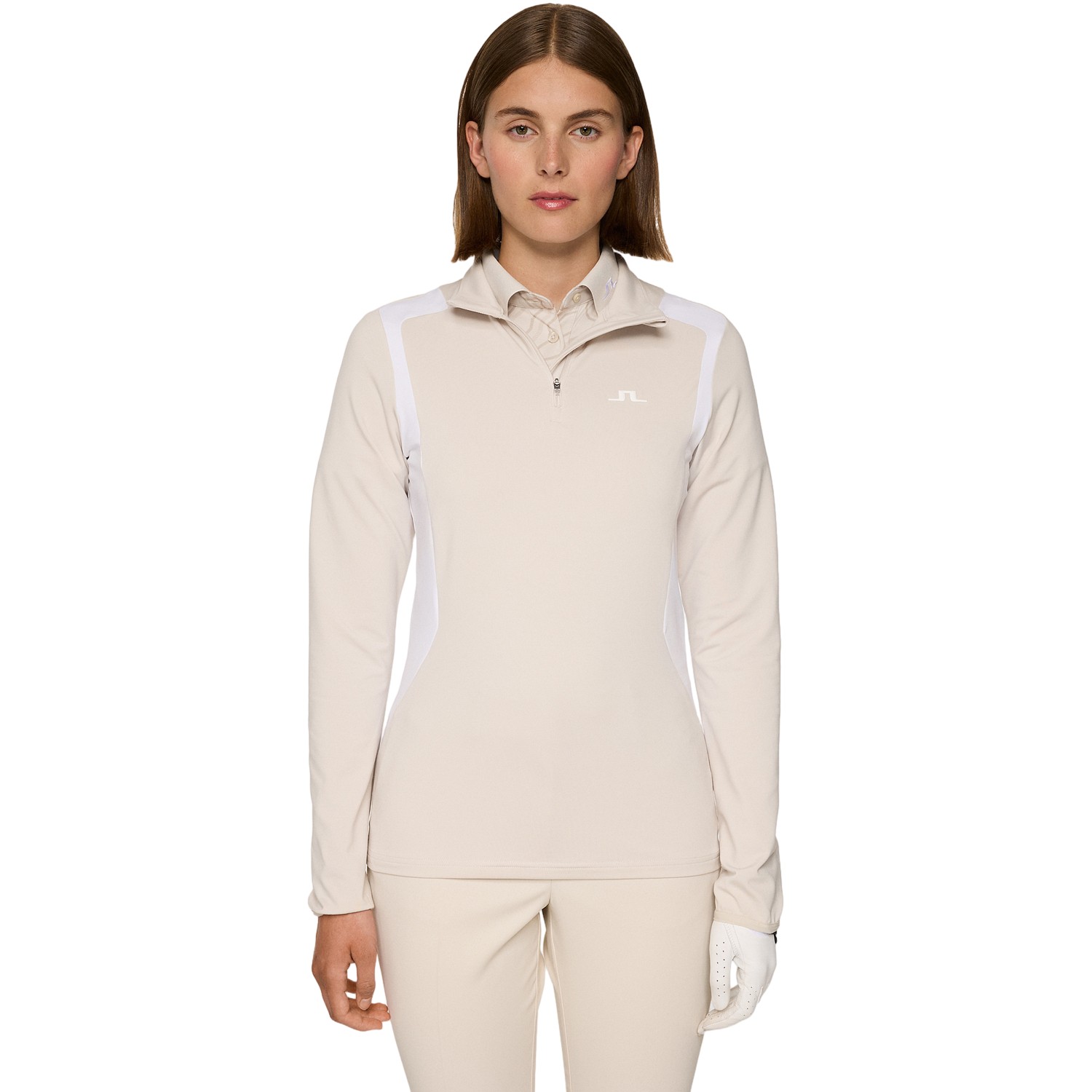 J. LINDEBERG Layer Mae 1/4 ritssluiting, beige/wit