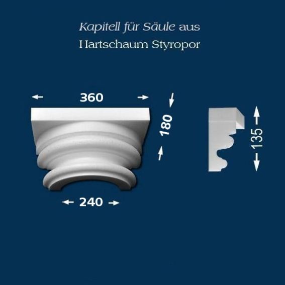 Wiesemann | Säulenkapitell SK12-1" | Polystyrol | 360 x 240 mm | Dekosäule | Zierelement Stucksäule 