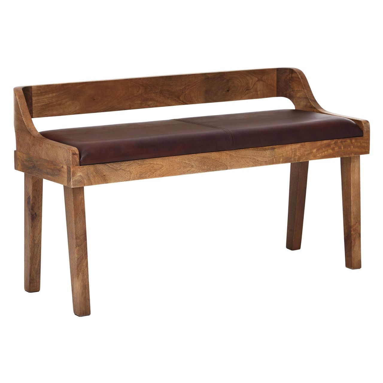 Sitzbank Echtleder / Massivholz Bank 108x63x43 cm, Polsterbank mit Rückenlehne, Bank Flur Schlafzimmer Braun, Kleine Bettbank Leder 
