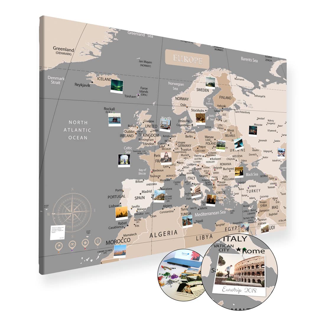 Europakarte Pastell Grau Gross XXL Pinnwand Leinwand - XXL (85x120cm)