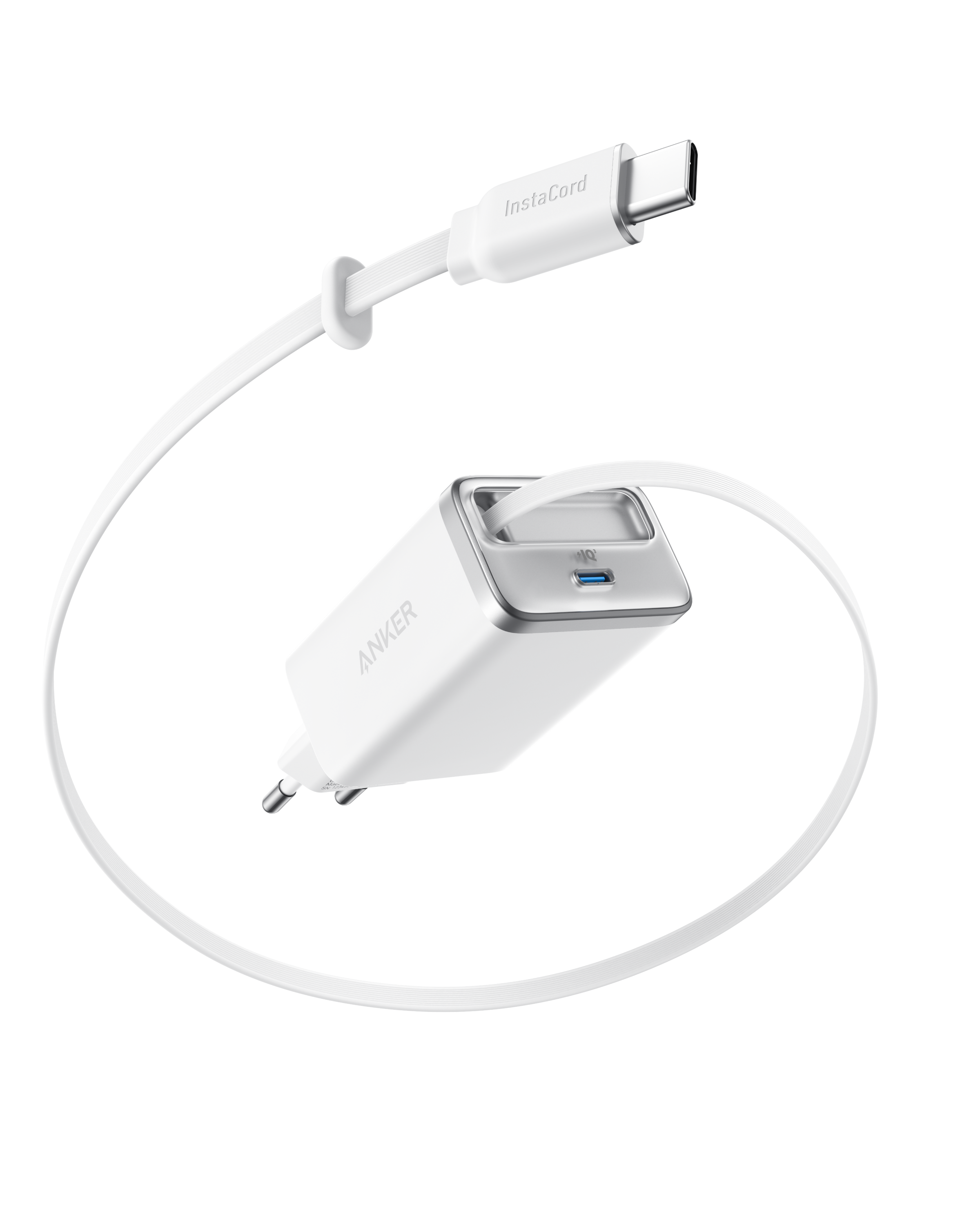 Anker Nano Ladegerät (35W, Integriertes einziehbares USB-C Kabel) White