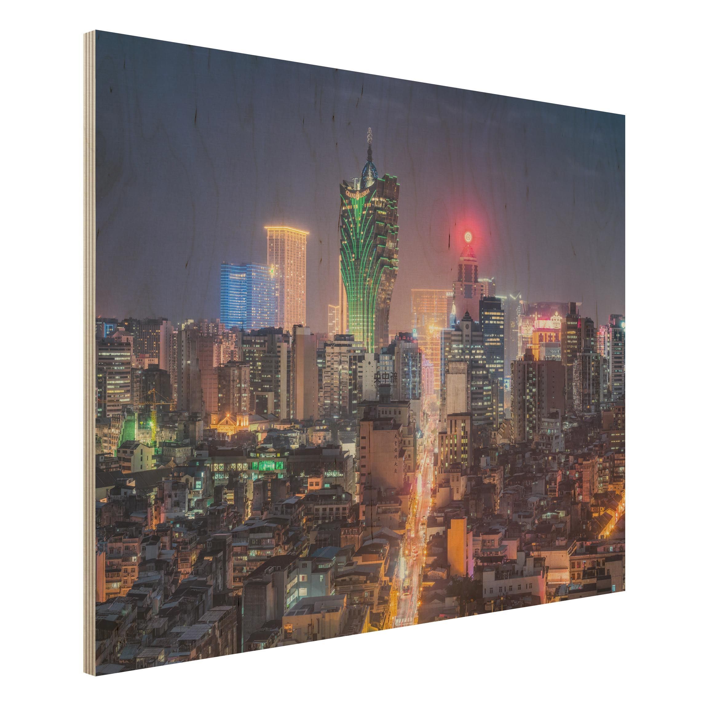 Holzbild Nachtlichter von Macau