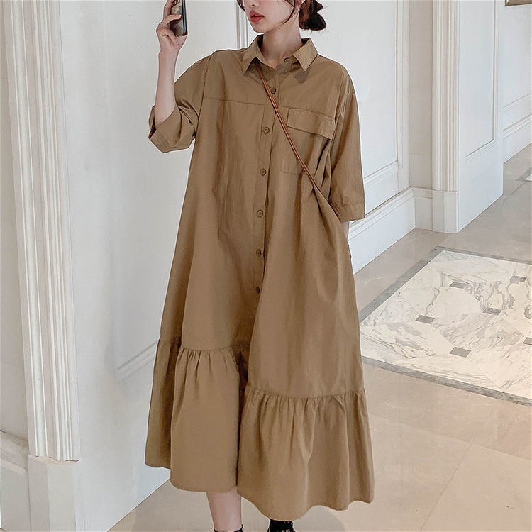 422 KaKi Robe Femme Summer Casual Retro Shirt Robe