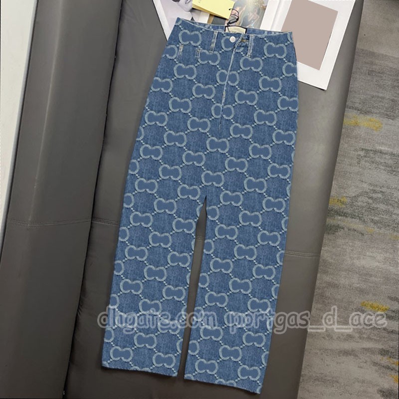 Designer Femmes Pantalon de jean lavé en jean Brand de luxe imprimé jean bleu extérieur jeans de rue décontracté