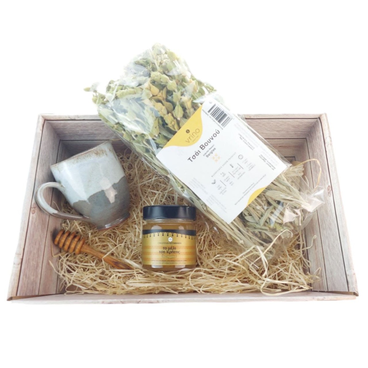 Honig & Tee Geschenkkorb + Keramik Tasse Natur